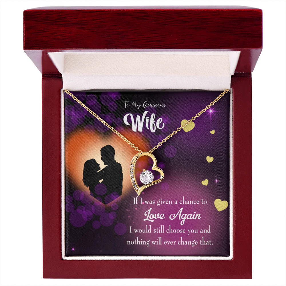 Wife Love Again Forever Love CZ Heart Necklace Yellow Gold Luxury Box